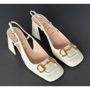 Gucci Horsebit Womens Pump Leather White Shoes Sandals 11.5 US (41.5) 643892 NIB